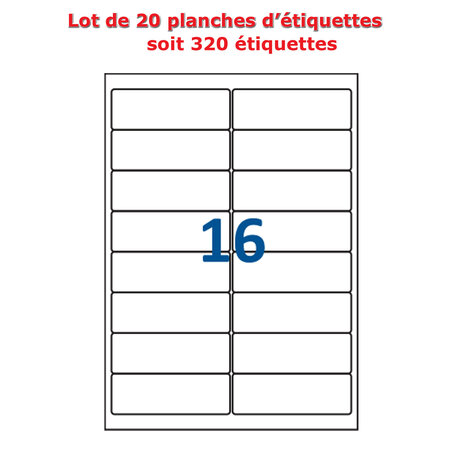 Lot de 20 planches étiquettes autocollantes blanches sur feuille a4 : 99 x 33 9 mm (16 étiquettes par feuille  spéciales bons de transport)