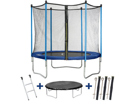 Trampoline " Happy " - Ø 2.44 m - Avec filet + échelle + couverture + kit d'ancrage