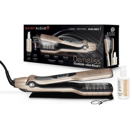 SAINT ALGUE 3992 - Coffret Demeliss Titanium : Lisseur Vapeur + soin de brillance Elixir Ritual 50ml - 150°C a 230°C - Arret auto