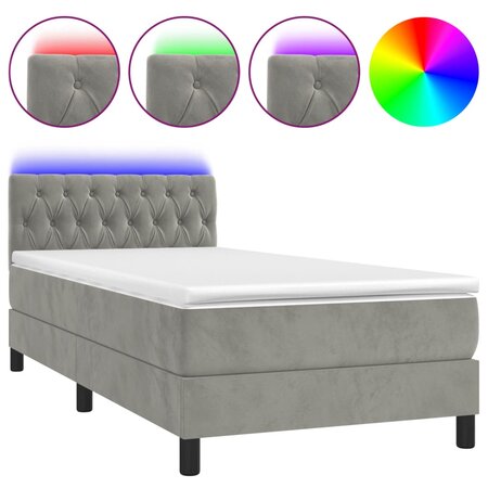 vidaXL Sommier tapissier matelas et LED Gris clair 100x200 cm Velours