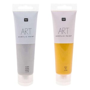 2 tubes de peinture acrylique 100 ml - doré-argenté