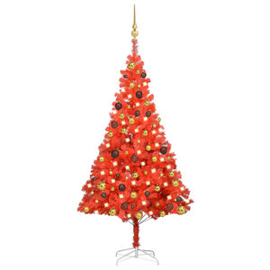 vidaXL Arbre de Noël artificiel pré-éclairé et boules rouge 150 cm PVC