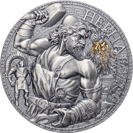 HEPHAESTUS The Great Greek Mythology 3 onces argent monnaie 3000 Francs Cameroon 2023