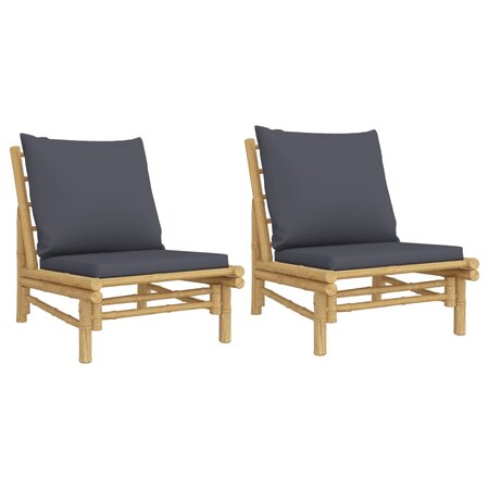 vidaXL Chaises de jardin 2 Pièces avec coussins gris foncé bambou
