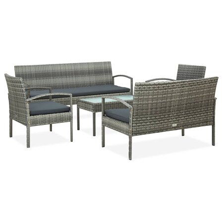 vidaXL Salon de jardin 5 Pièces avec coussins Résine tressée Gris
