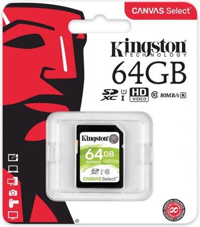 Carte mémoire Secure Digital (SD) Kingston Canvas Select 64 Go SDHC Class 10