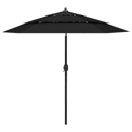 vidaXL Parasol à 3 niveaux avec mât en aluminium Noir 2 5 m