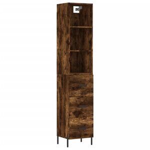 vidaXL Buffet haut Chêne fumé 34 5x34x180 cm Bois d'ingénierie