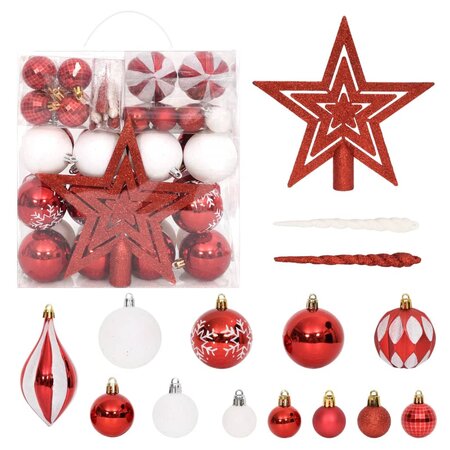 vidaXL Ensemble de boules de Noël 64 Pièces Rouge et blanc