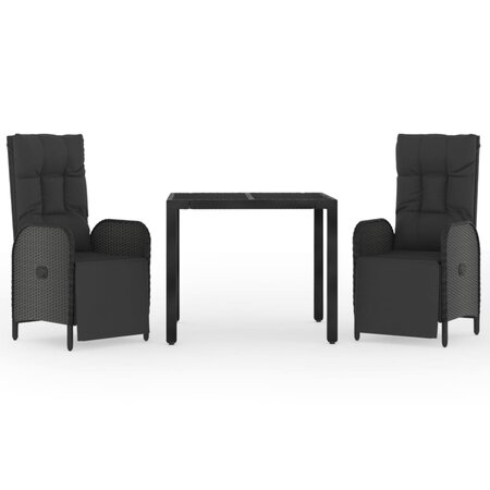 vidaXL Ensemble de salle à manger de jardin avec coussins 3 Pièces Noir
