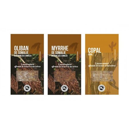 3 résines d'encens à brûler - Oliban Myrrhe Copal