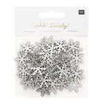 96 confettis flocons de neige en bois argentés 2 3 cm
