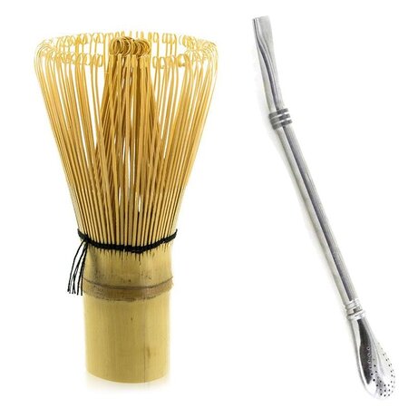 Fouet à thé Matcha en bambou + paille inox avec filtre