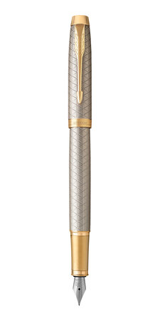 Parker im premium stylo plume  gris argenté  plume moyenne  encre bleue  coffret cadeau