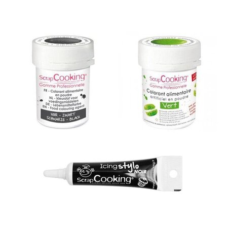 2 colorants alimentaires vert-noir + Stylo glaçage noir