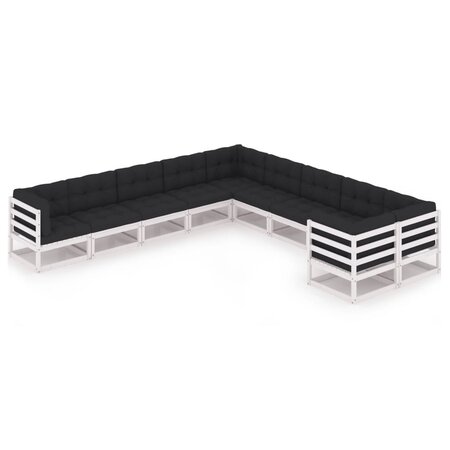 vidaXL Salon de jardin 10 Pièces avec coussins Blanc Bois de pin massif