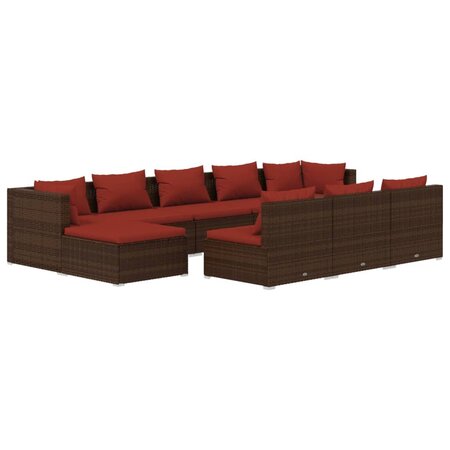 vidaXL Salon de jardin 10 Pièces avec coussins Marron Résine tressée