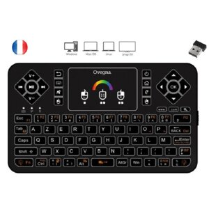 Ovegna q9 azerty  mini clavier wireless 2.4ghz  sans fil avec touchpad  led rétro-éclairé rgb  pour smart tv  pc  mini pc raspberry pi 2/3  consoles  laptop  pc et android box