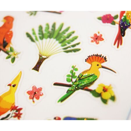 Autocollants - Oiseaux Tropicaux - Paillettes - 1 8 cm