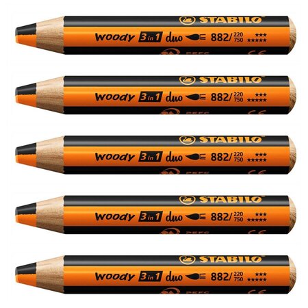 Crayon multi-talents woody 3 in 1 duo - orange-noir x 5 stabilo