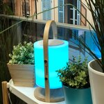Lampe enceinte bluetooth sans fil woody play bois clair bois naturel h37cm