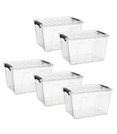 Lot de 5 boites de rangement 15L - plastique transparent
