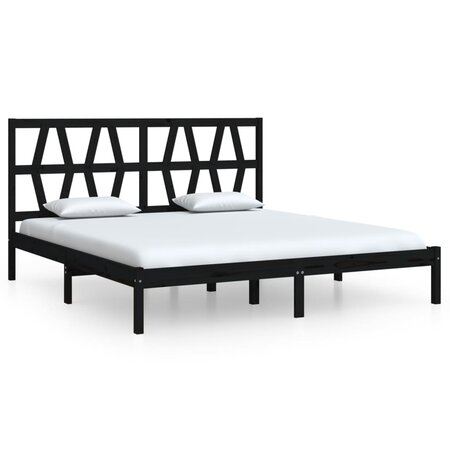 vidaXL Cadre de lit Noir Bois de pin massif 180x200 cm Super King