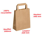 Lot de 25 sacs cabas en papier kraft brun marron havane avec poignée plate 320 x 160 x 440 mm 24 litres résistant papier 80g/m² non imprimé