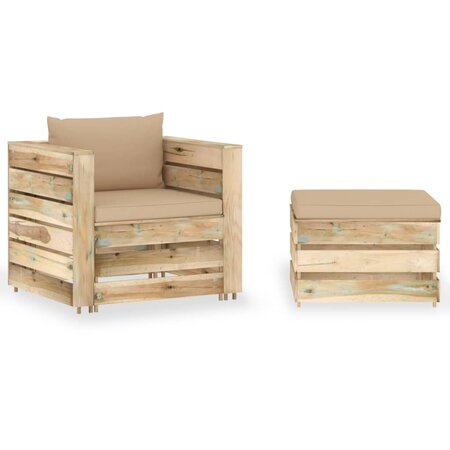 vidaXL Salon de jardin 2 Pièces avec coussins vert bois imprégné