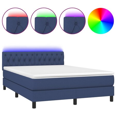 vidaXL Sommier tapissier avec matelas et LED Bleu 140x190 cm Tissu