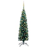 vidaXL Sapin de Noël artificiel mince pré-éclairé et boules vert 150cm
