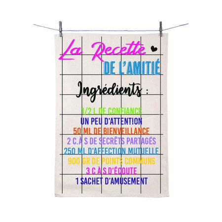 Torchon en coton décoré - recette de l'amitié