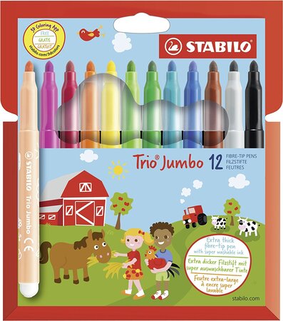 Etui carton x 12 feutres de coloriage stabilo trio jumbo stabilo
