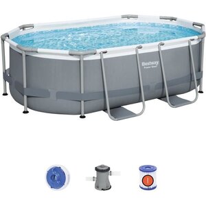 BESTWAY Piscine hors sol Power Steel ovale - 305 x 200 x 84 cm - Filtre a cartouche - Diffuseur Chemconnect