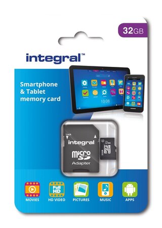 Carte mémoire Micro SD Integral UltimaPro A1 Spécial Tablettes/Smartphones 32 Go + adaptateur SD