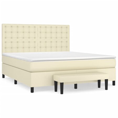 vidaXL Lit à sommier tapissier avec matelas Crème 180x200cm Similicuir