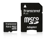 Carte mémoire Micro Secure Digital (micro SD) Transcend 4 Go SDHC Class 10 avec adaptateur