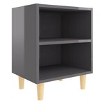 vidaXL Tables de chevet pieds en bois 2 Pièces Gris brillant 40x30x50 cm