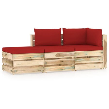 vidaXL Salon de jardin 3 Pièces avec coussins Bois imprégné de vert