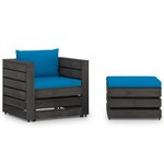 vidaXL Salon de jardin 2 Pièces avec coussins Bois imprégné de gris