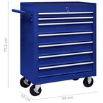 vidaXL Chariot à outils d'atelier avec 7 tiroirs Bleu