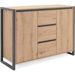 Buffet 2 portes 3 tiroirs - Décor chene artisan / Anthracite - DENVER - L 120 x P 40 x H 88 cm