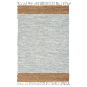 vidaXL Tapis Chindi tissé à la main Cuir 190x280 cm Gris clair et brun