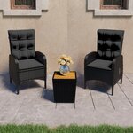 vidaXL Ensemble de bistro de jardin 3Pièces Résine tressée et acacia Noir