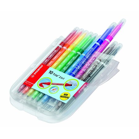 Etui chevalet 10 feutres trio 2 en 1 pte moyenne et fine assorties stabilo