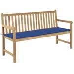 vidaXL Banc de jardin et coussin bleu royal 150 cm Bois de teck massif