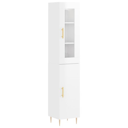 vidaXL Buffet haut Blanc brillant 34 5x34x180 cm Bois d'ingénierie