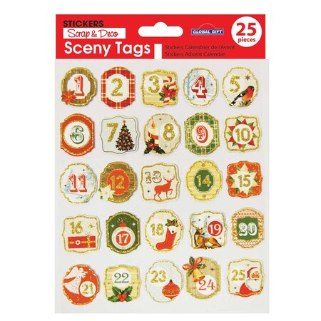 25 stickers pour calendrier de l'Avent - Paillettes dorées