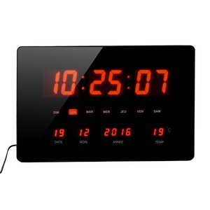Horloge à Led rouge Chronos, murale ou à poser, multifonctions - 36 x 22 cm