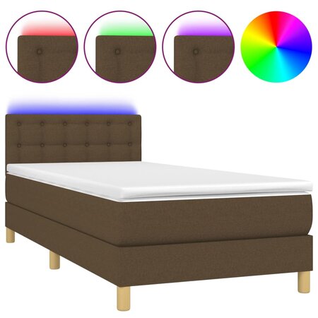 vidaXL Sommier tapissier et matelas et LED Marron foncé 80x200cm Tissu